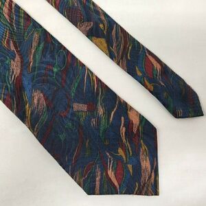 ARLOTTA ITALY SILK TIE BLUE RED GOLD ABSTRACT SATIN TEXTURED 4"